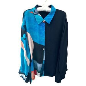 LEMON GRASS | Multicolor Mixed Media Abstract Artsy Blouse Top NWT | XL